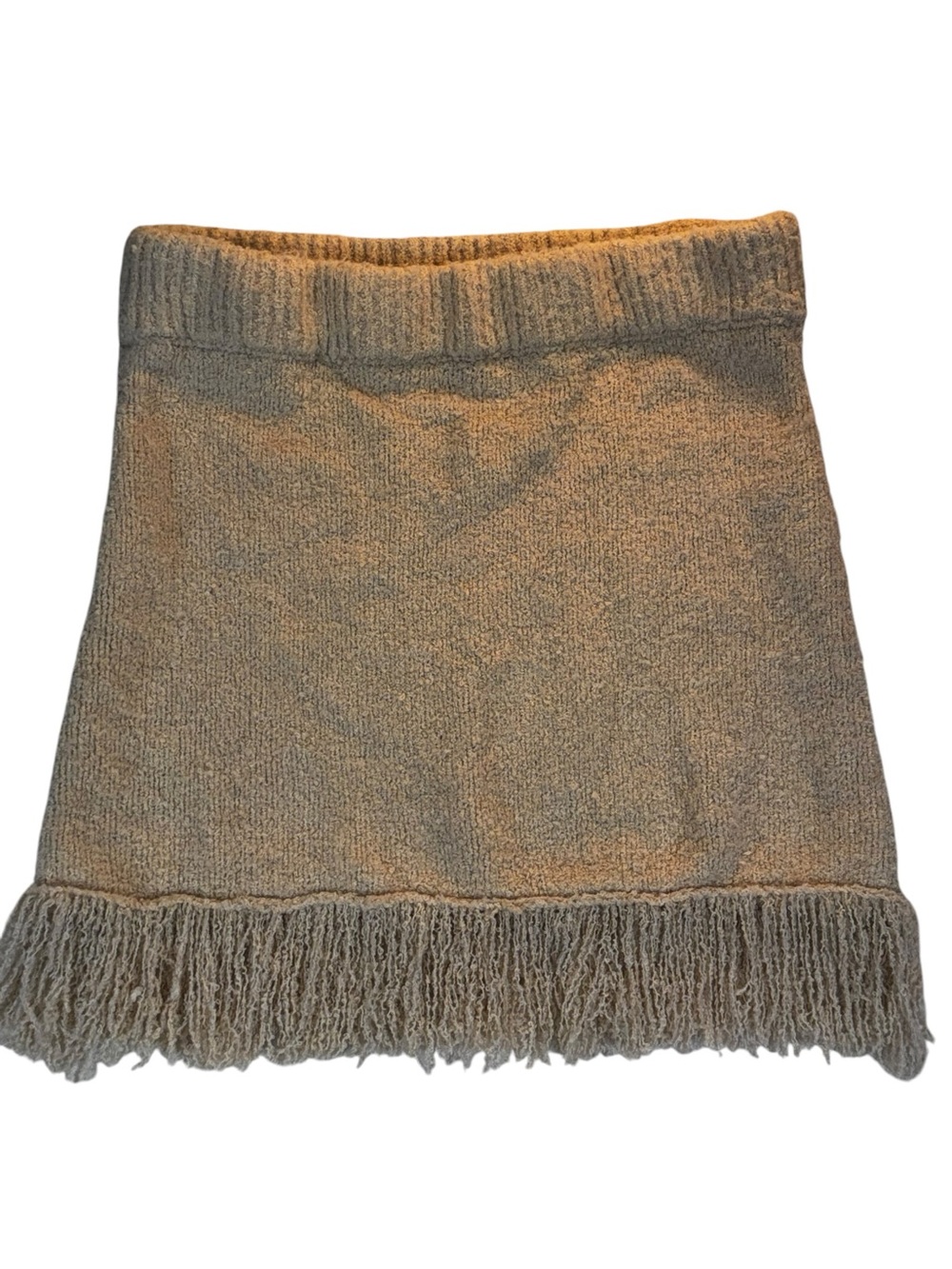 Revolutionary Knit Fringe Mini Skirt L Juniors Boho Cozy Western Neutral